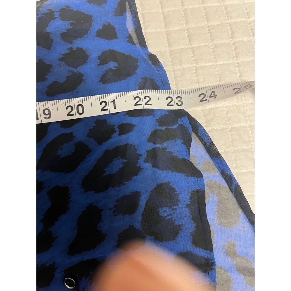Free People Blue Leopard Animal Print Sheer Button Down Shirt XS Pocket Top